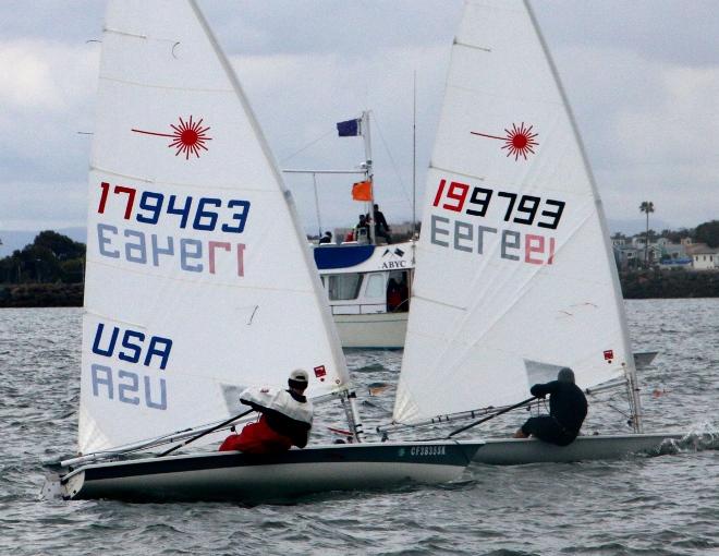 Laser winner Rodion Mazin, who all 7 races, leads Steven Smith - SCYA's E.E. Manning Regatta – Shadden Series © Rich Roberts http://www.UnderTheSunPhotos.com